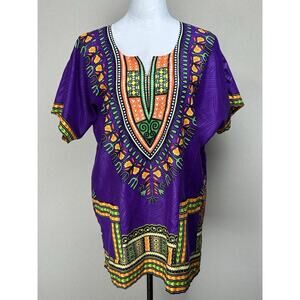 Lapogee Women’s‎ Unisex Shirt Size M Top Purple Multicolor Ethic Short Sleeve